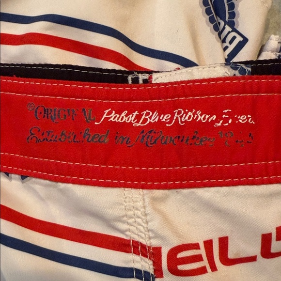 O'Neill White and Blue Pabst Blue Ribbon Logo Board Shorts - Picture 17 of 17